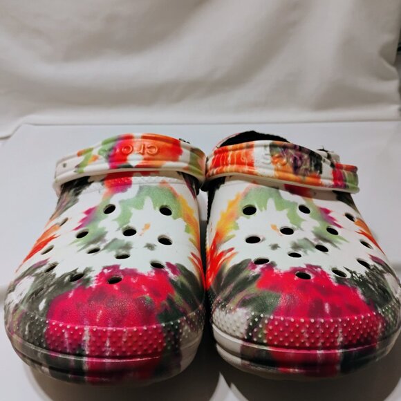 Crocs Lined Clogs Classic Tie Dye Paint Spill Spatter Fuzzy Unisex size W10/ M8 - Picture 5 of 11